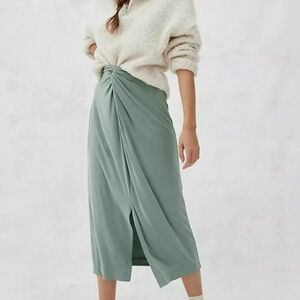 ANTHROPOLOGIE Junie Mint Green Twist Front Midi Skirt Size Small